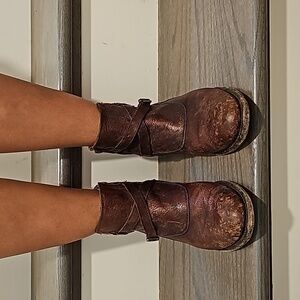 Frye distressed leather deep brown booties